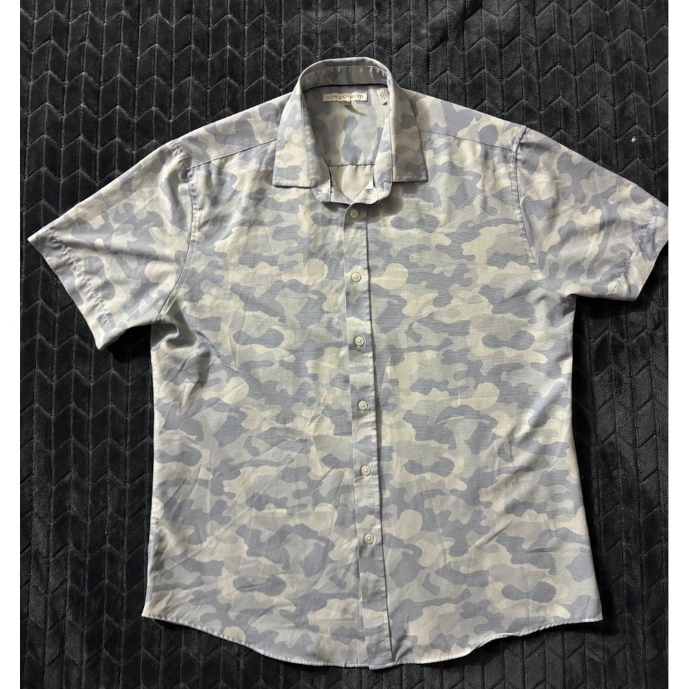 Vince Camuto Men's Polo Shirt Camo Performance Short Sleeve Button Up Size L